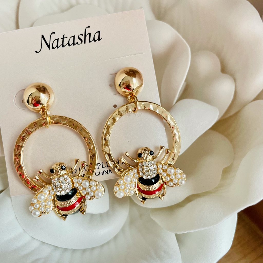 Gold Plated Bee Earrings New 40$